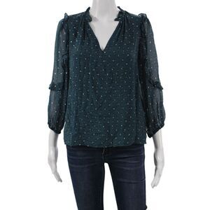 Caballero Collection Women Tunic Green V-Neck Geometric 3/4 Sleeve Size XS